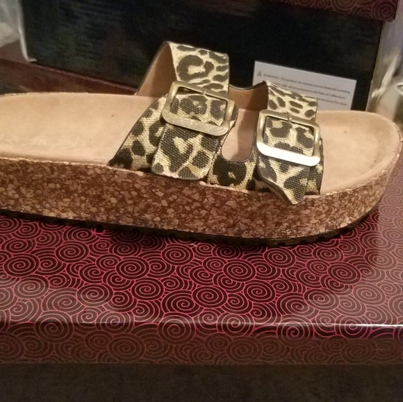 NEW Leopard print sandals Double Buckle Cork - Picture 3 of 3